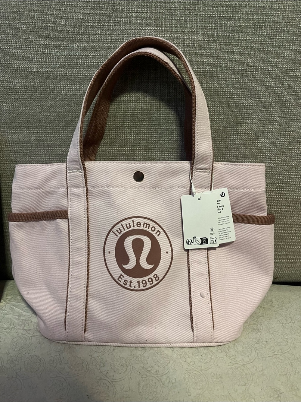 lululemon athletica Light Pink Canvas Tote with Brown Trim - Picture 2 of 4